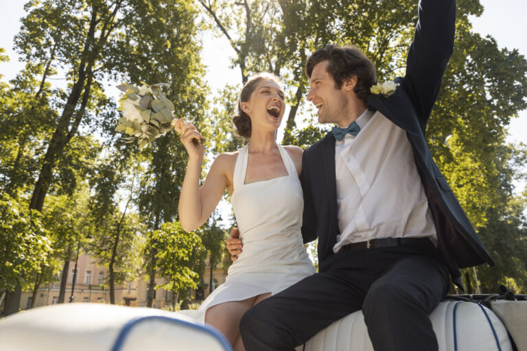low-angle-happy-married-couple